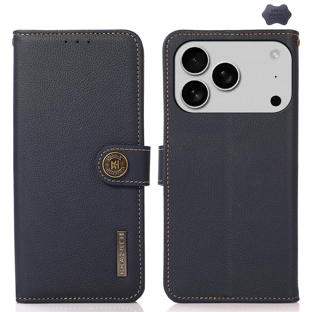 Compatible with iPhone 18 Pro & 17 Pro KHAZNEH Custer  Leather RFID Phone Case - Blue