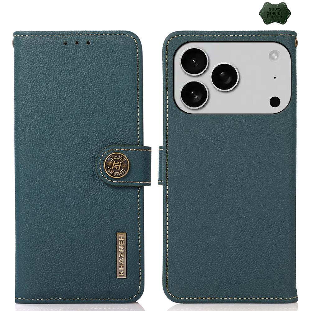Compatible with iPhone 18 Pro & 17 Pro KHAZNEH Custer  Leather RFID Phone Case - Green