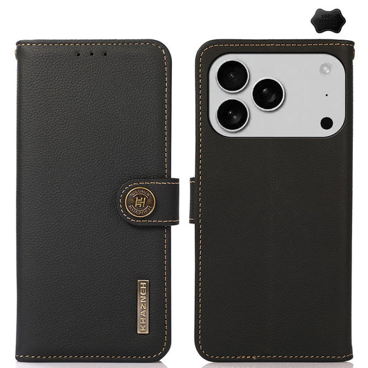 Compatible with iPhone 18 Pro Max & 17 Pro Max KHAZNEH Custer  Leather RFID Phone Case - Black