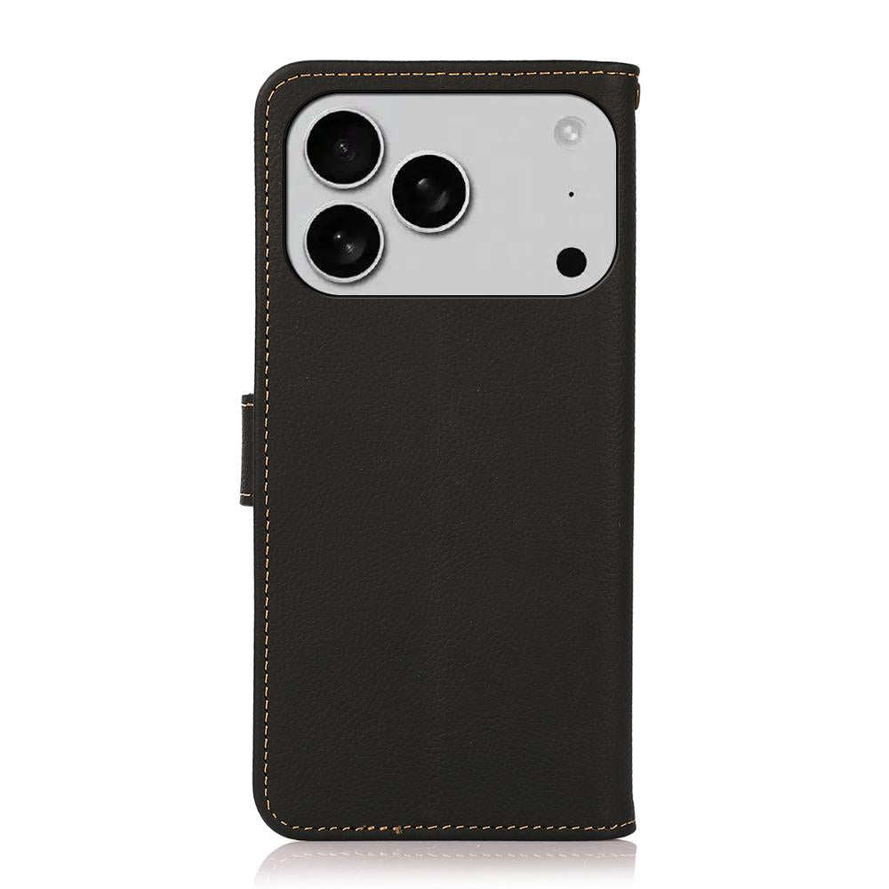 Compatible with iPhone 18 Pro Max & 17 Pro Max KHAZNEH Custer  Leather RFID Phone Case - Black