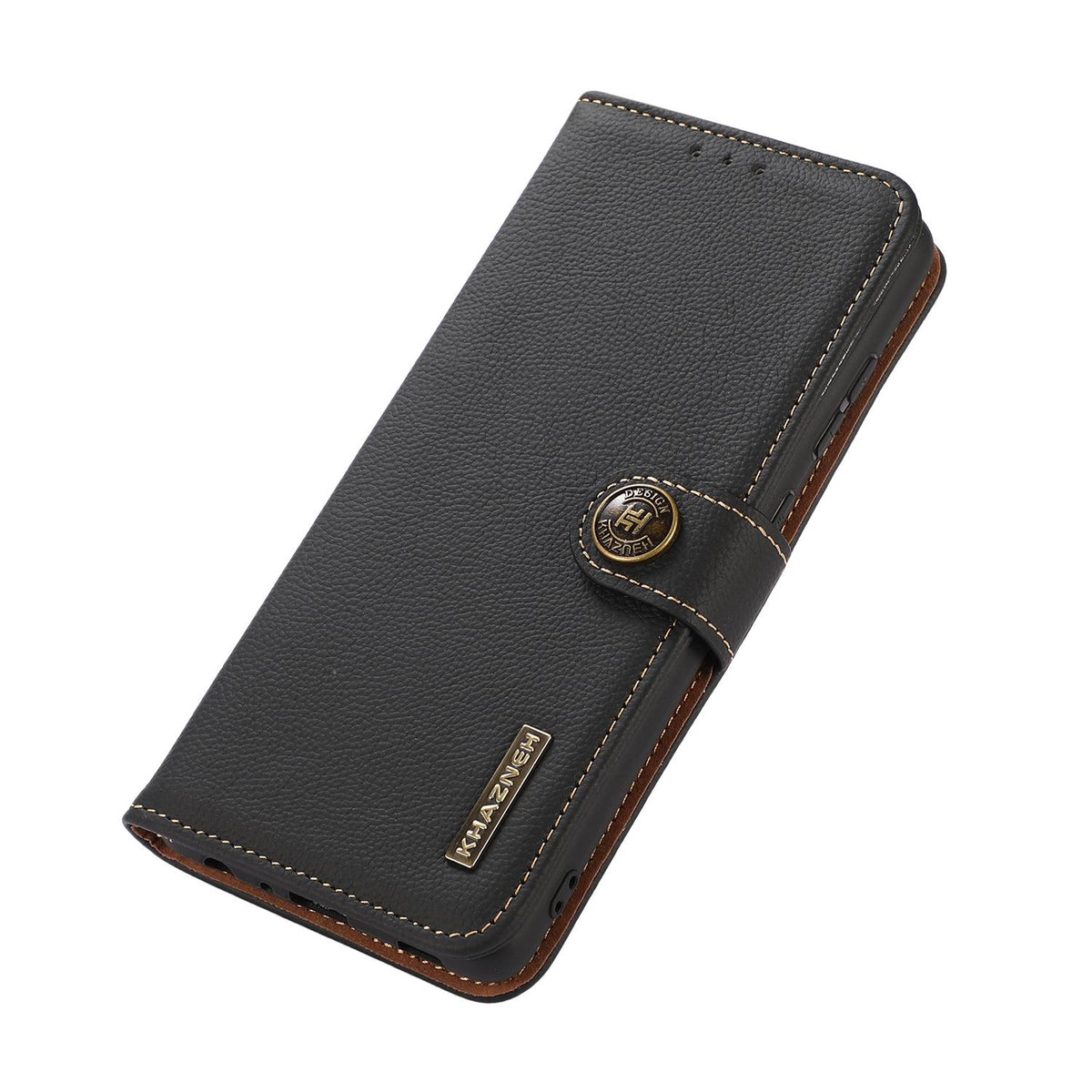 Compatible with iPhone 18 Pro Max & 17 Pro Max KHAZNEH Custer  Leather RFID Phone Case - Black