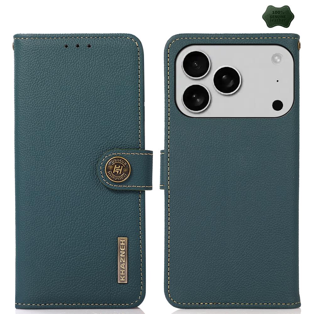 Compatible with iPhone 18 Pro Max & 17 Pro Max KHAZNEH Custer  Leather RFID Phone Case - Green