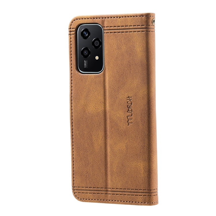 For Honor 200 Lite TTUDRCH Embossed Line Splicing Leather Phone Case(Brown)