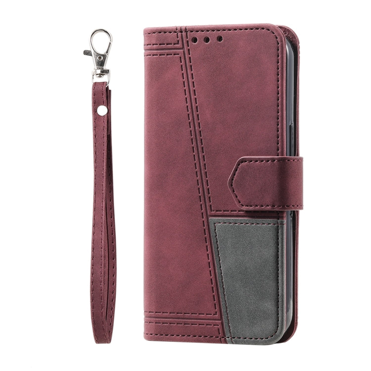 For Honor 200 Lite TTUDRCH Embossed Line Splicing Leather Phone Case(Wine Red)