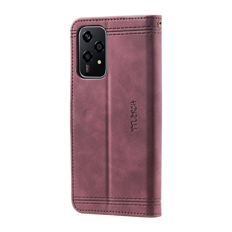 For Honor 200 Lite TTUDRCH Embossed Line Splicing Leather Phone Case(Wine Red)