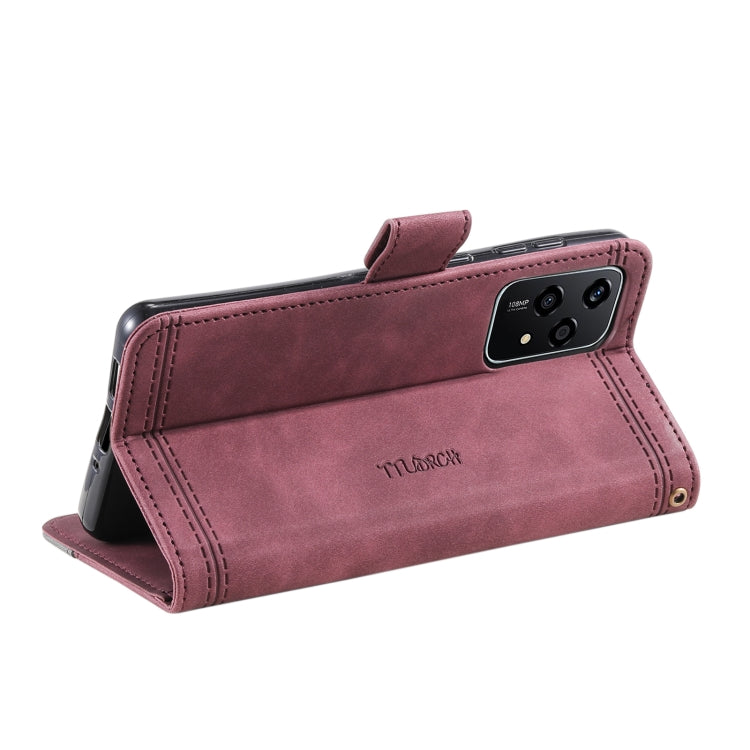 For Honor 200 Lite TTUDRCH Embossed Line Splicing Leather Phone Case(Wine Red)