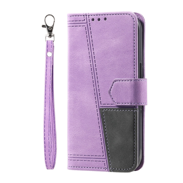 For Honor 200 Lite TTUDRCH Embossed Line Splicing Leather Phone Case(Purple)