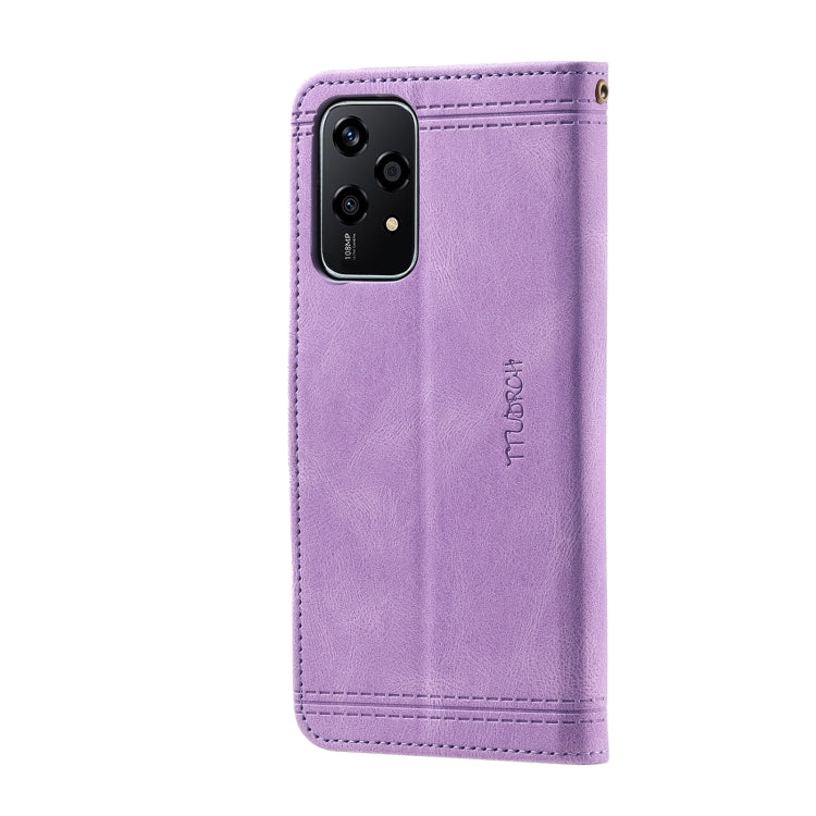 For Honor 200 Lite TTUDRCH Embossed Line Splicing Leather Phone Case(Purple)