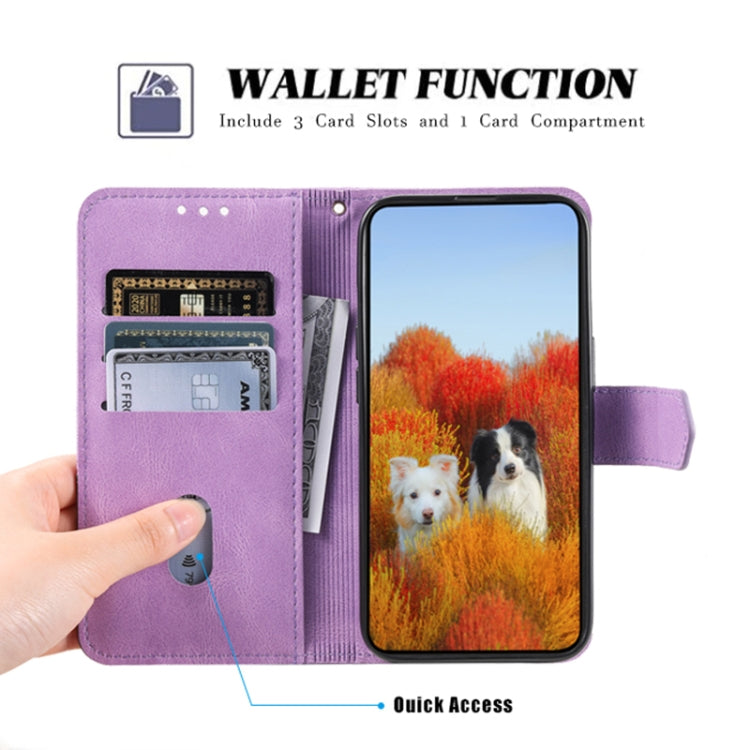 For Honor 200 Lite TTUDRCH Embossed Line Splicing Leather Phone Case(Purple)