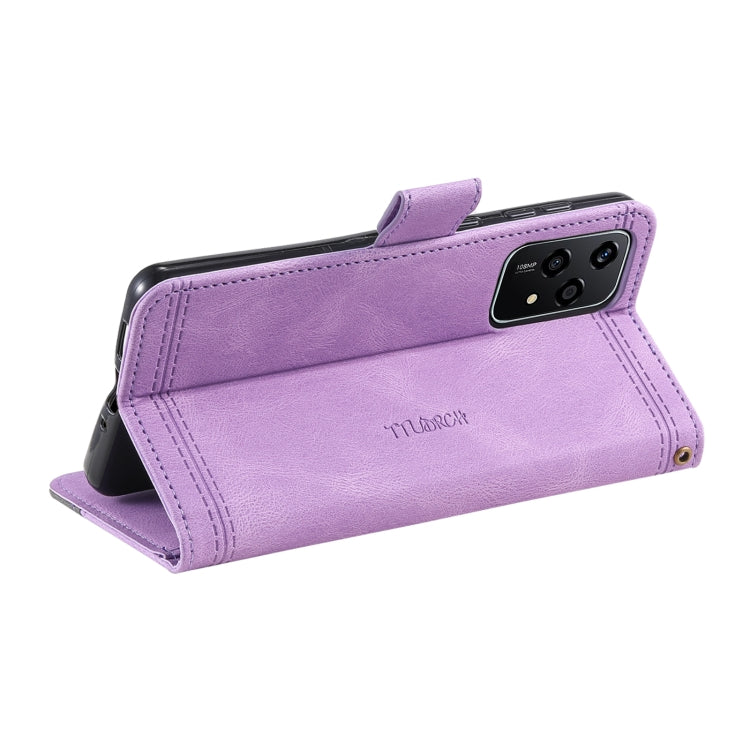 For Honor 200 Lite TTUDRCH Embossed Line Splicing Leather Phone Case(Purple)