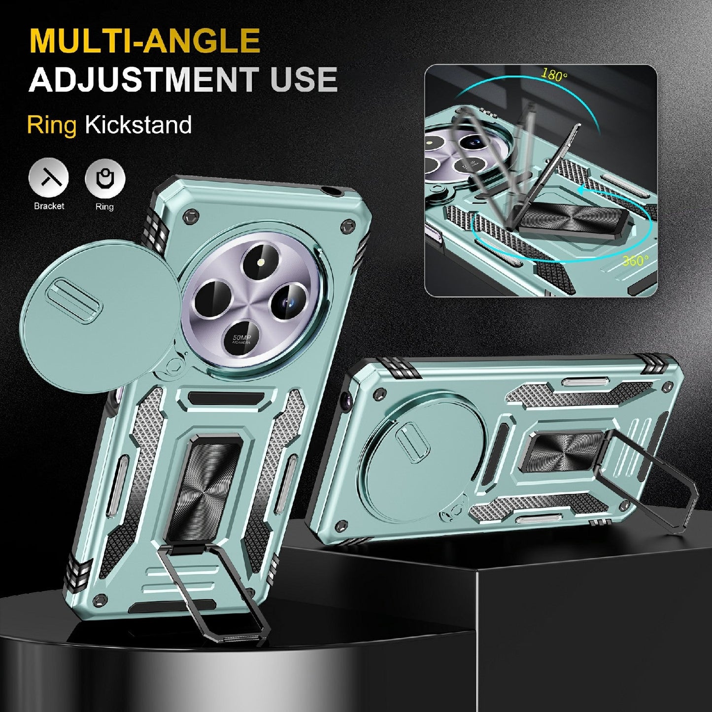 For Redmi 14C Armor PC + TPU Camera Shield Phone Case(Alpine Green)