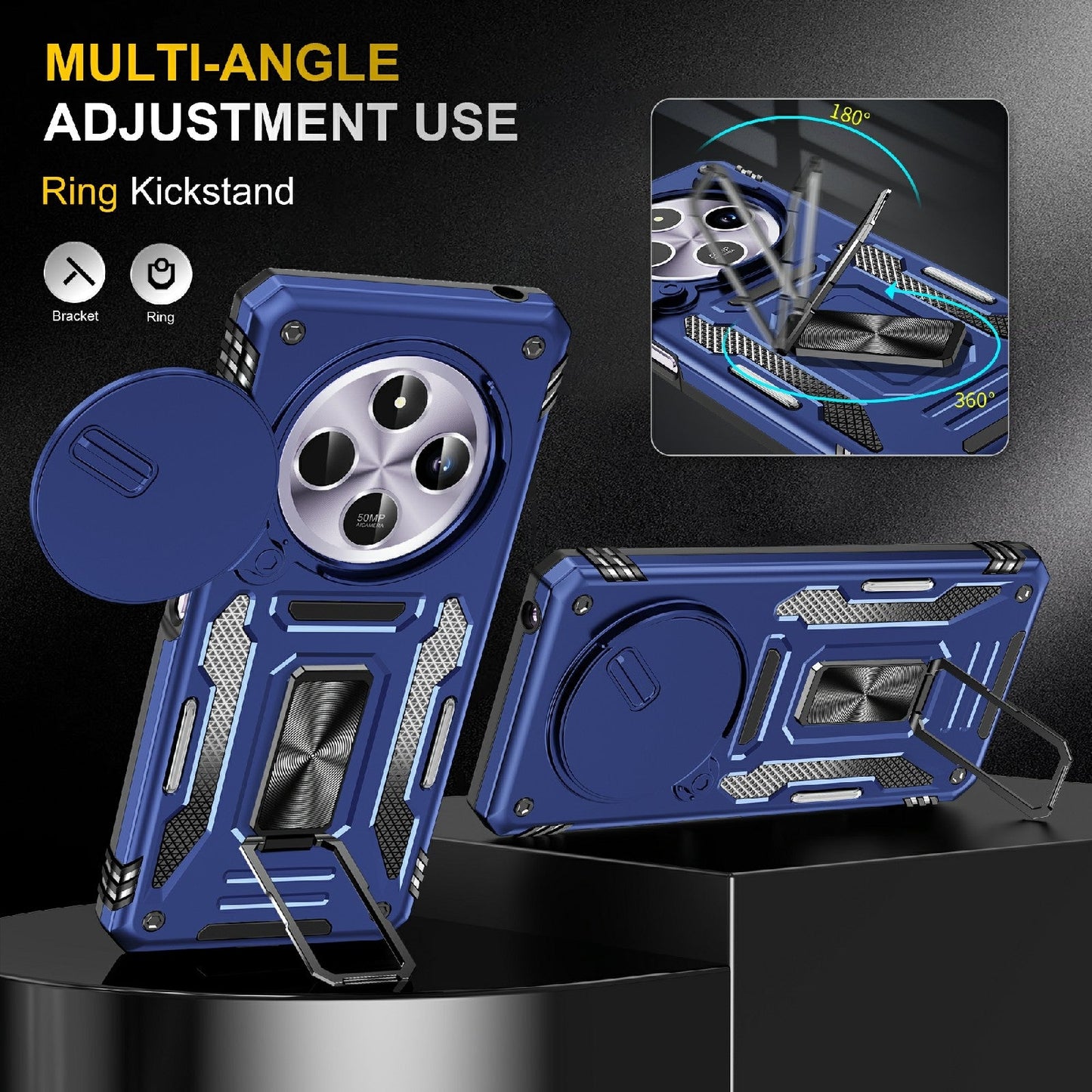 For Redmi 14C Armor PC + TPU Camera Shield Phone Case(Navy Blue)