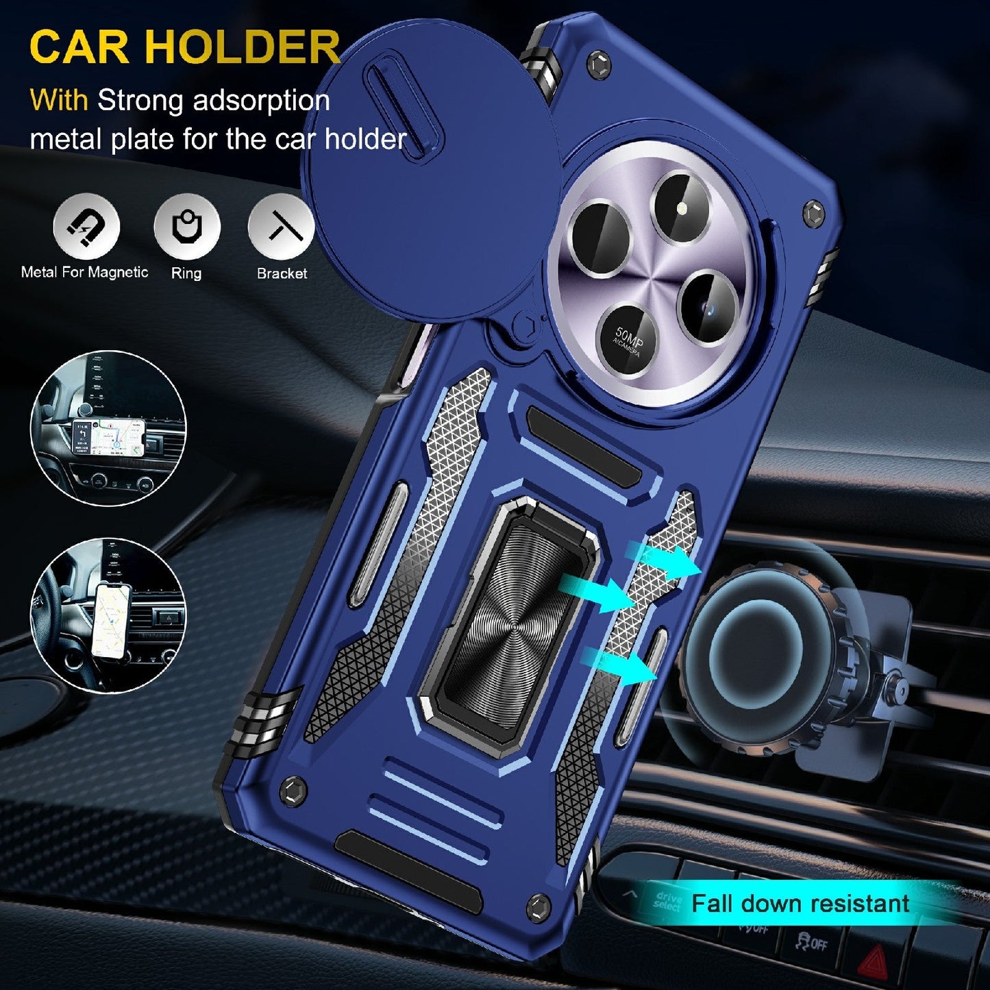 For Redmi 14C Armor PC + TPU Camera Shield Phone Case(Navy Blue)