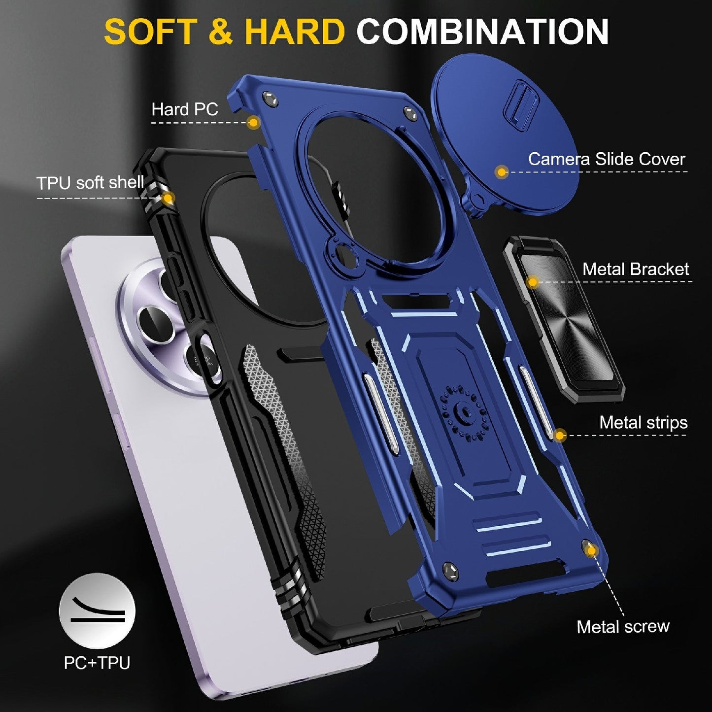 For Redmi 14C Armor PC + TPU Camera Shield Phone Case(Navy Blue)