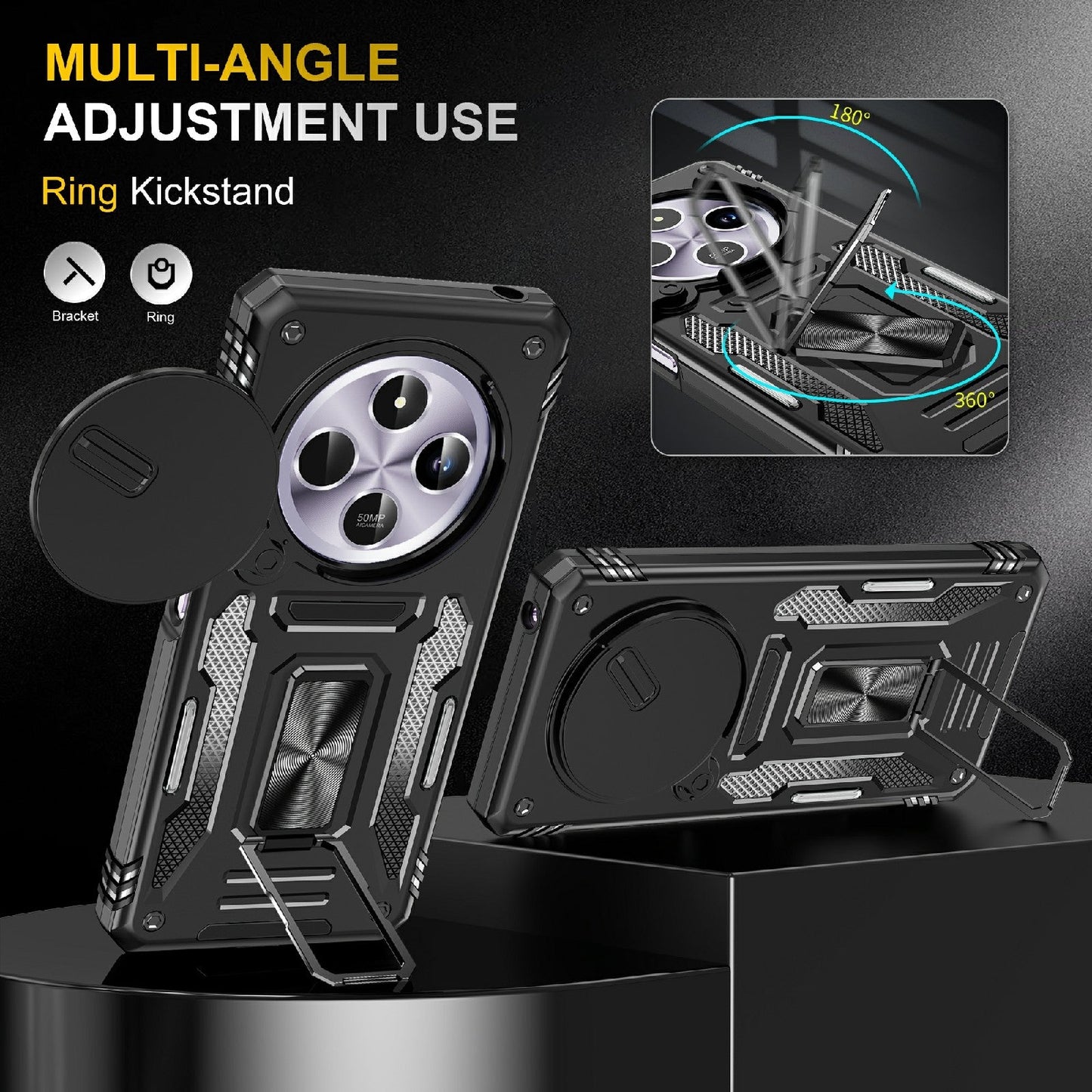 For Redmi 14C Armor PC + TPU Camera Shield Phone Case(Black)