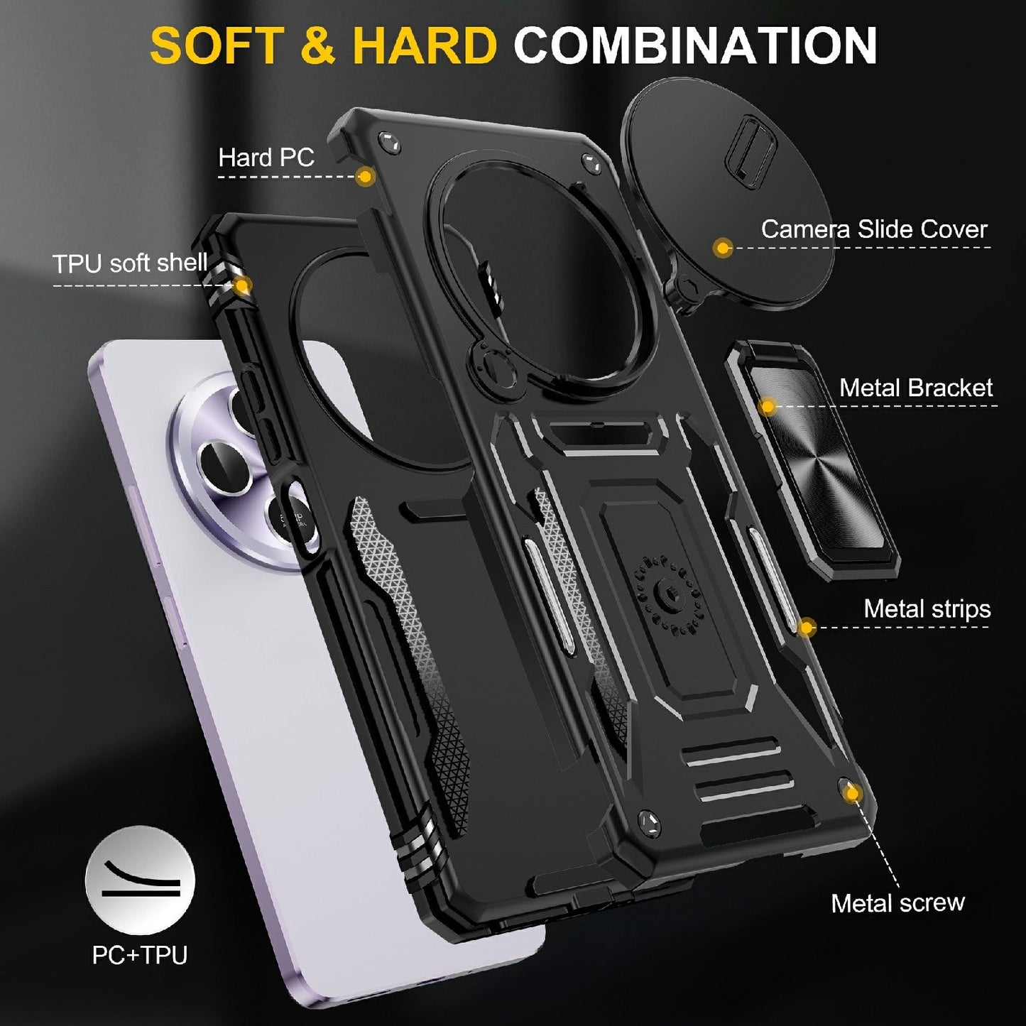 For Redmi 14C Armor PC + TPU Camera Shield Phone Case(Black)