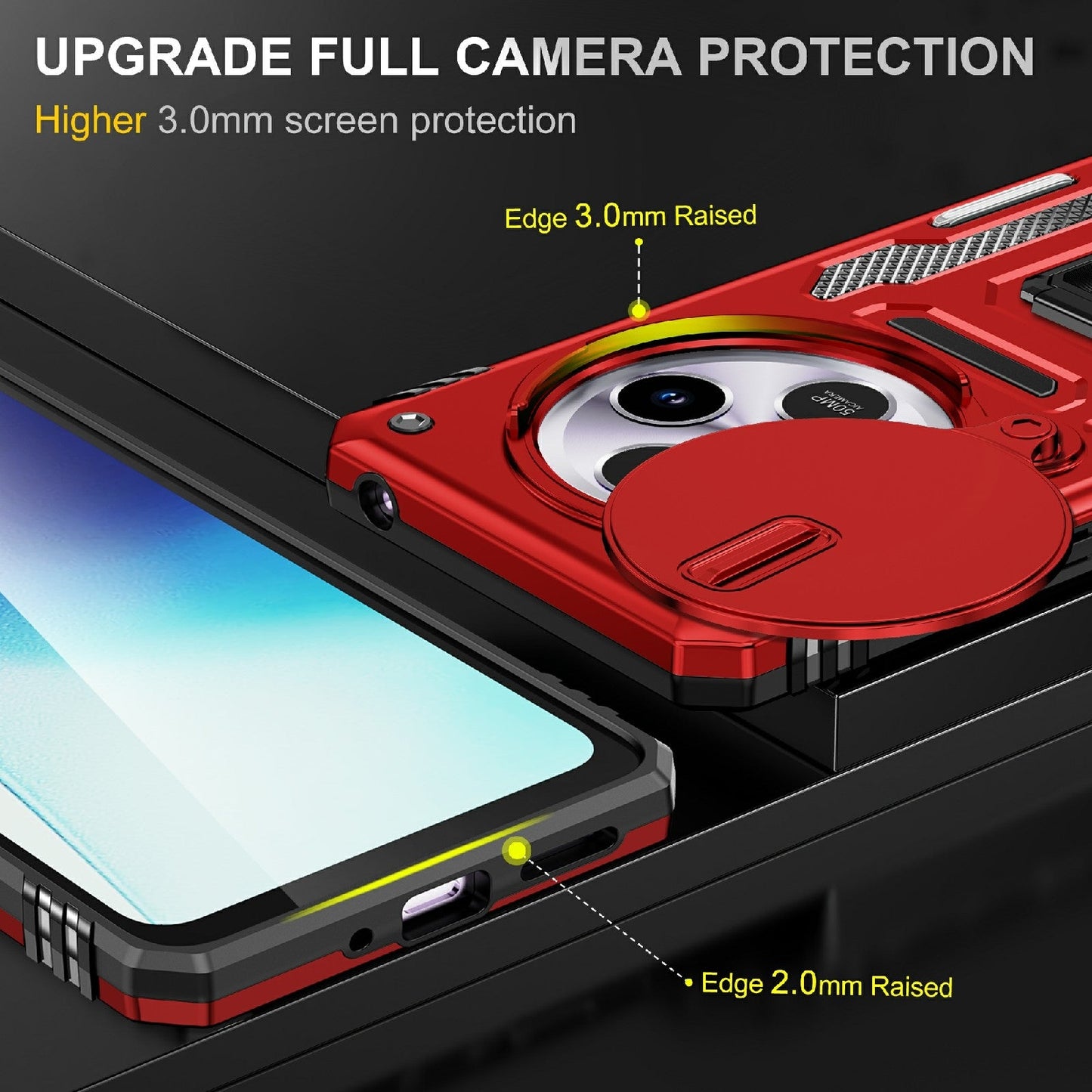 For Redmi 14C Armor PC + TPU Camera Shield Phone Case(Red)