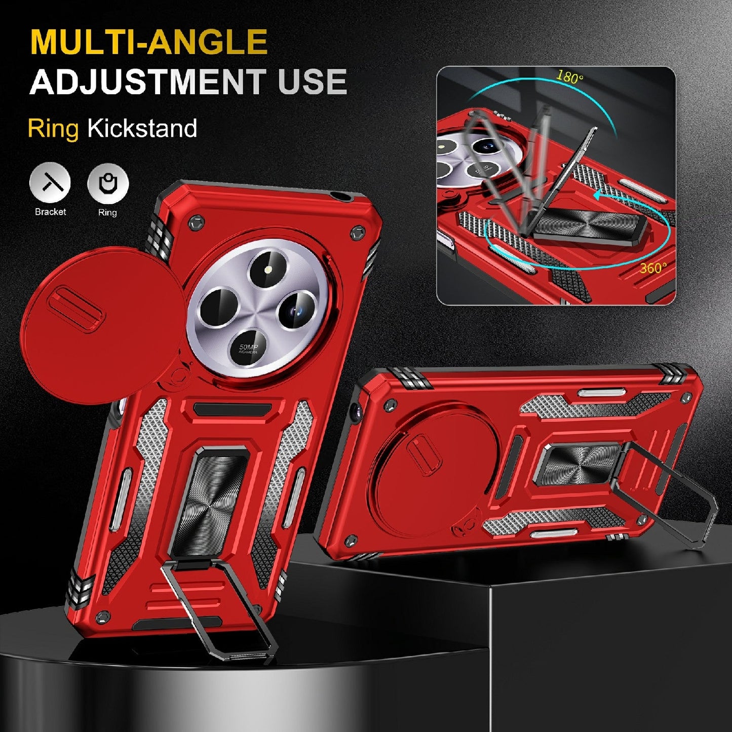 For Redmi 14C Armor PC + TPU Camera Shield Phone Case(Red)