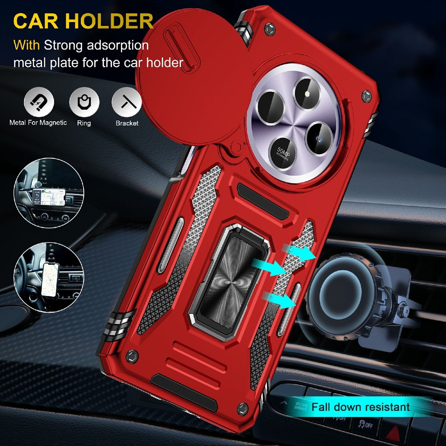 For Redmi 14C Armor PC + TPU Camera Shield Phone Case(Red)