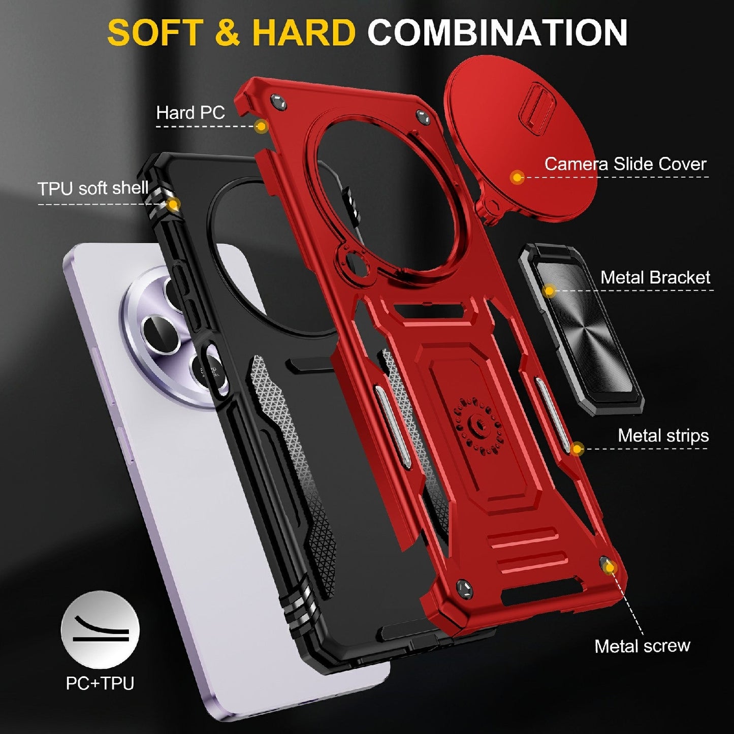 For Redmi 14C Armor PC + TPU Camera Shield Phone Case(Red)