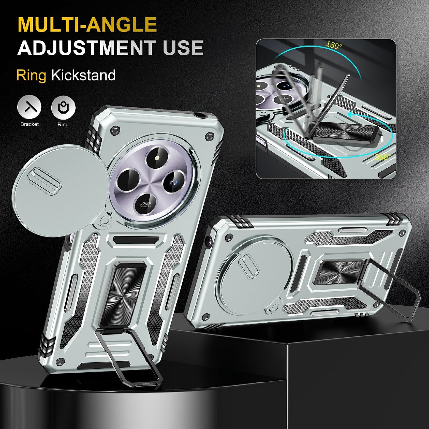 For Redmi 14C Armor PC + TPU Camera Shield Phone Case(Grey)