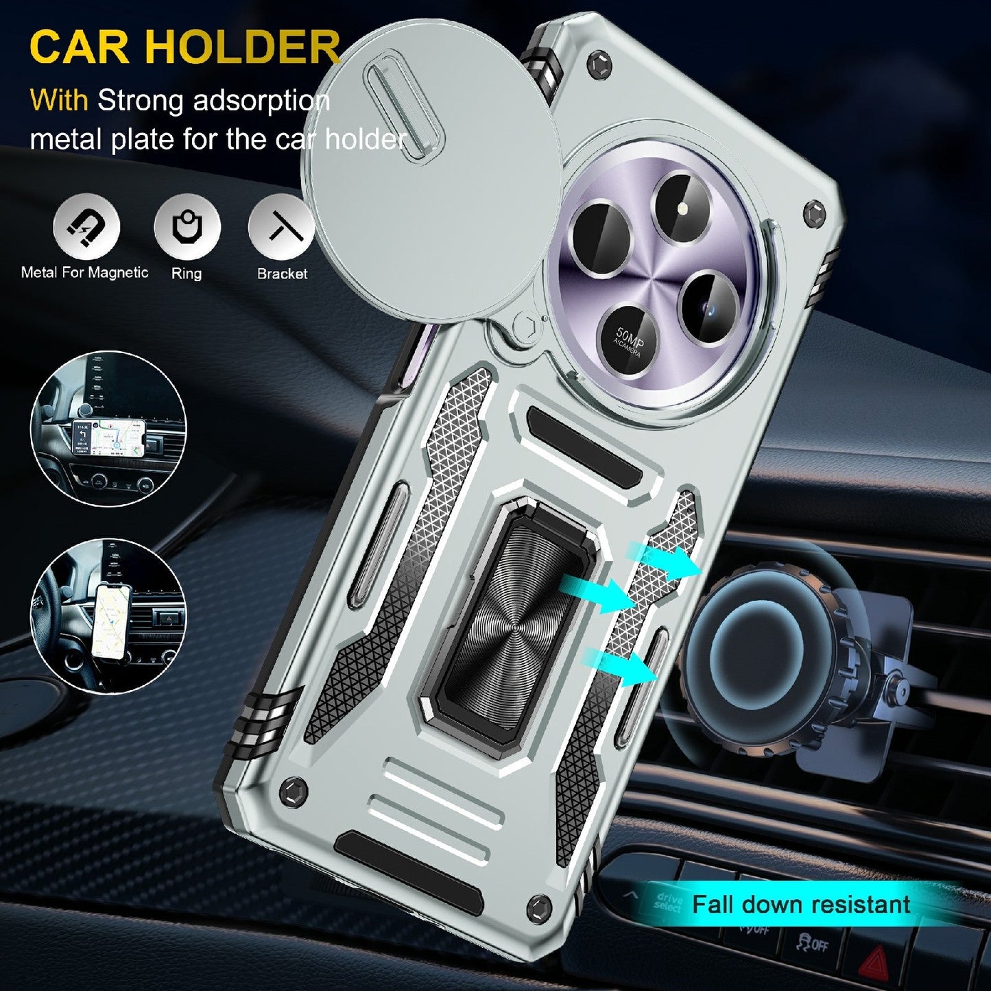 For Redmi 14C Armor PC + TPU Camera Shield Phone Case(Grey)