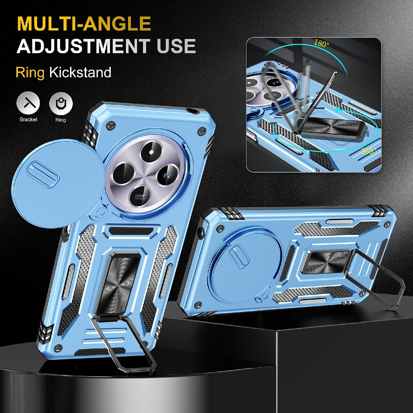 For Redmi 14C Armor PC + TPU Camera Shield Phone Case(Light Blue)