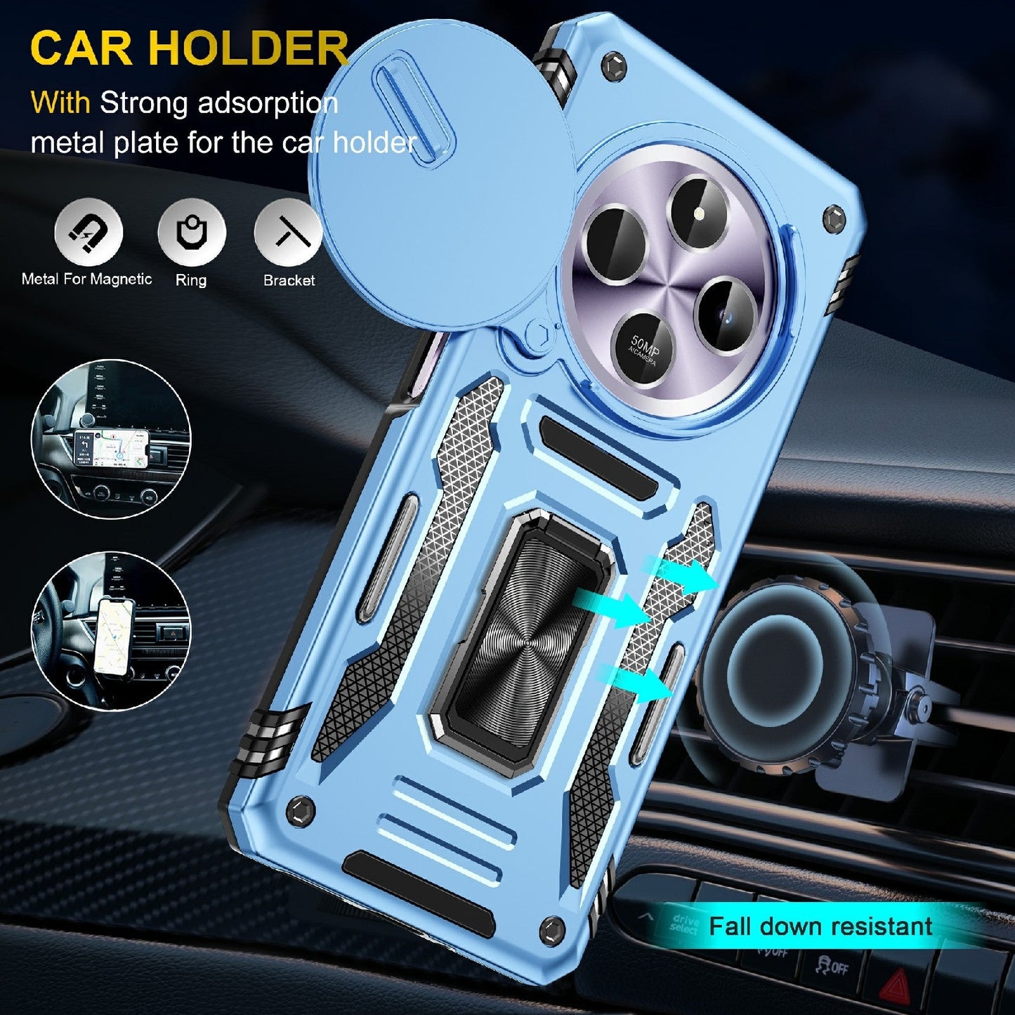 For Redmi 14C Armor PC + TPU Camera Shield Phone Case(Light Blue)