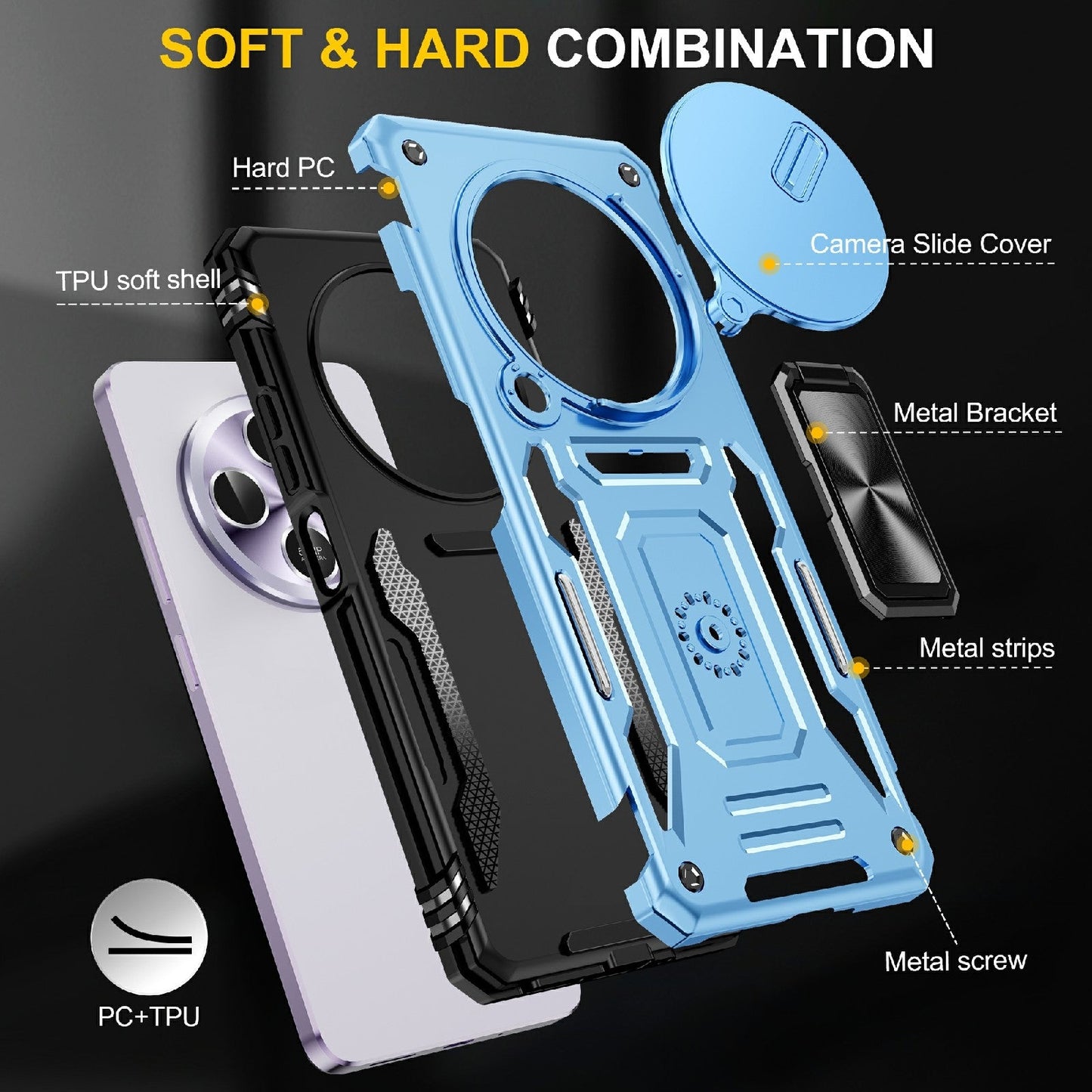 For Redmi 14C Armor PC + TPU Camera Shield Phone Case(Light Blue)