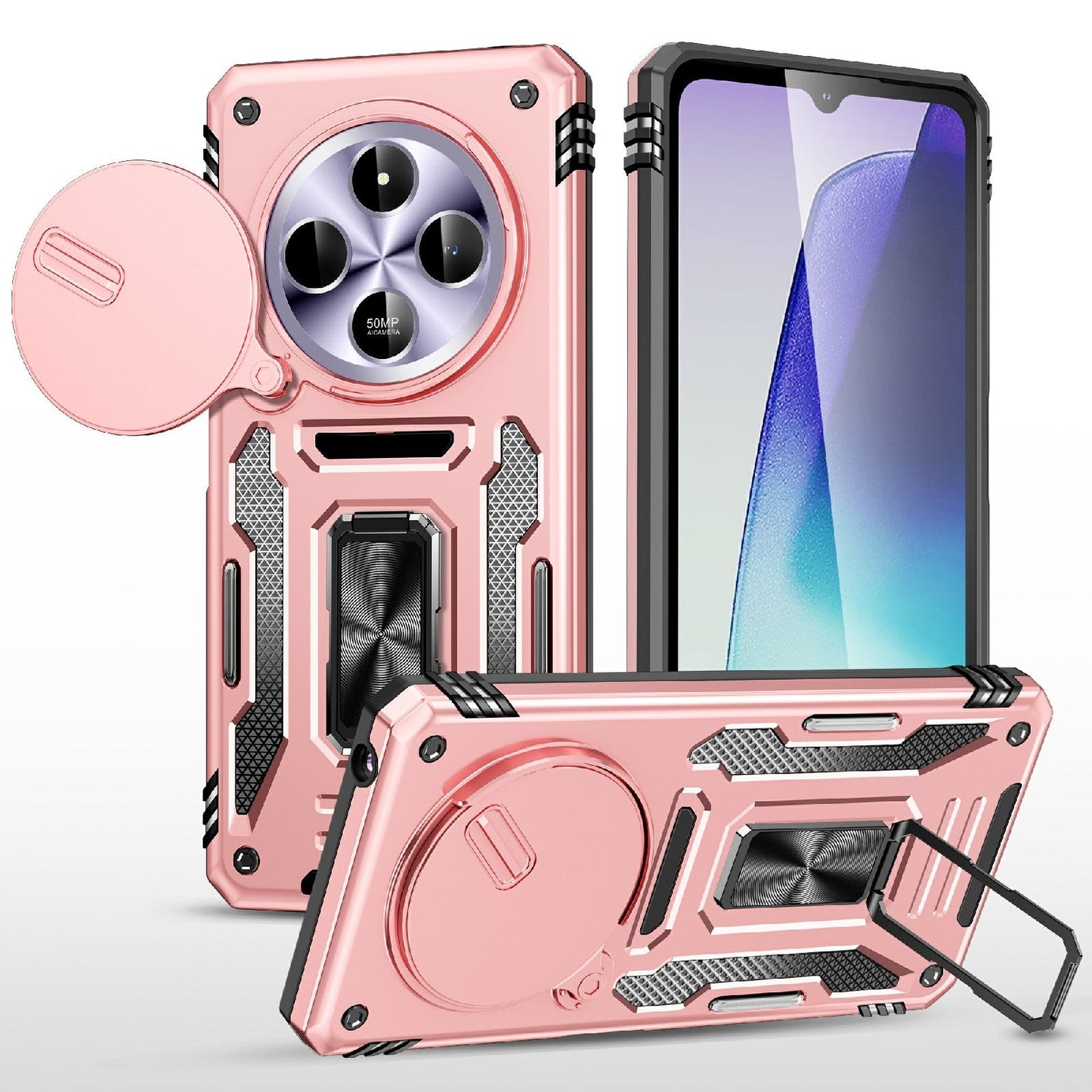 For Redmi 14C Armor PC + TPU Camera Shield Phone Case(Rose Gold)