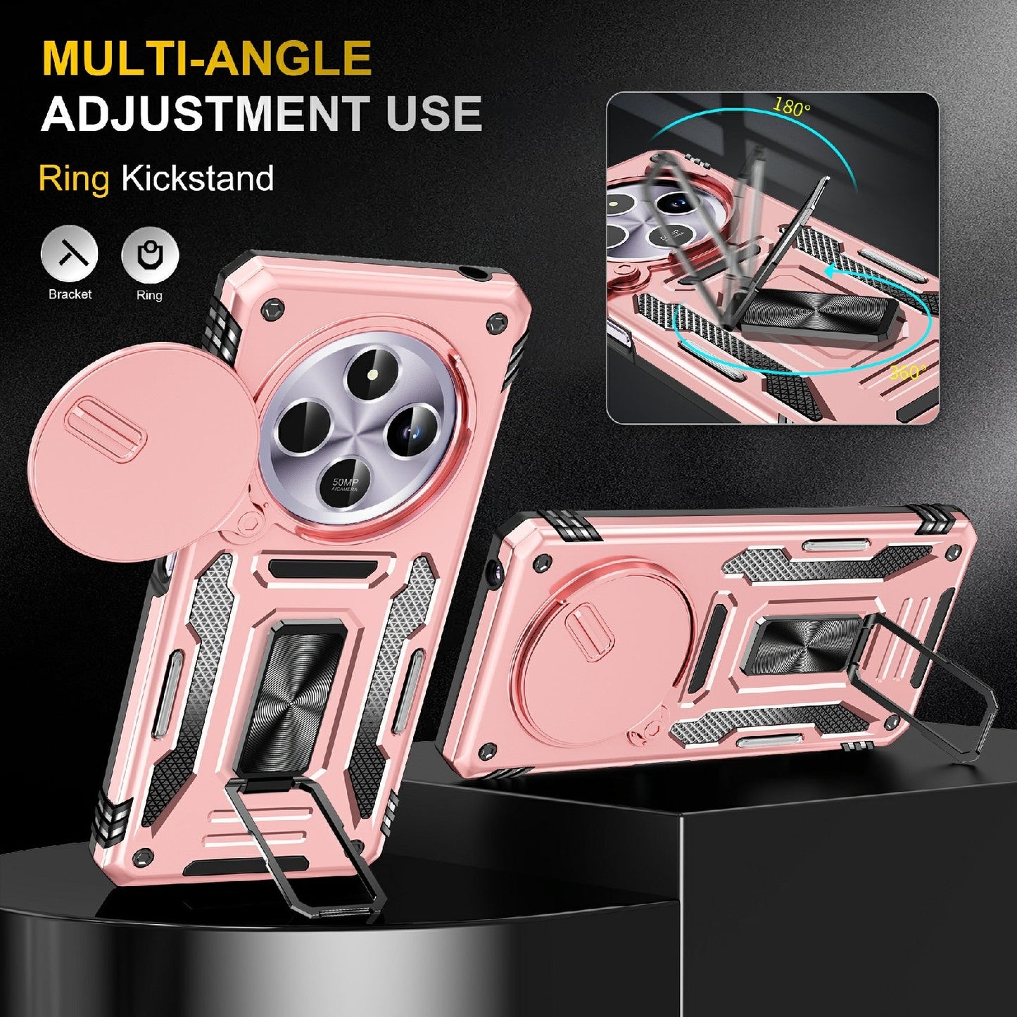 For Redmi 14C Armor PC + TPU Camera Shield Phone Case(Rose Gold)