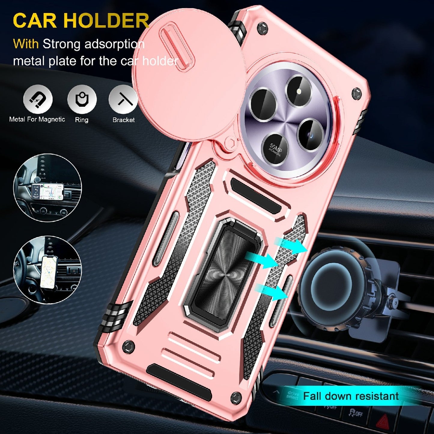 For Redmi 14C Armor PC + TPU Camera Shield Phone Case(Rose Gold)