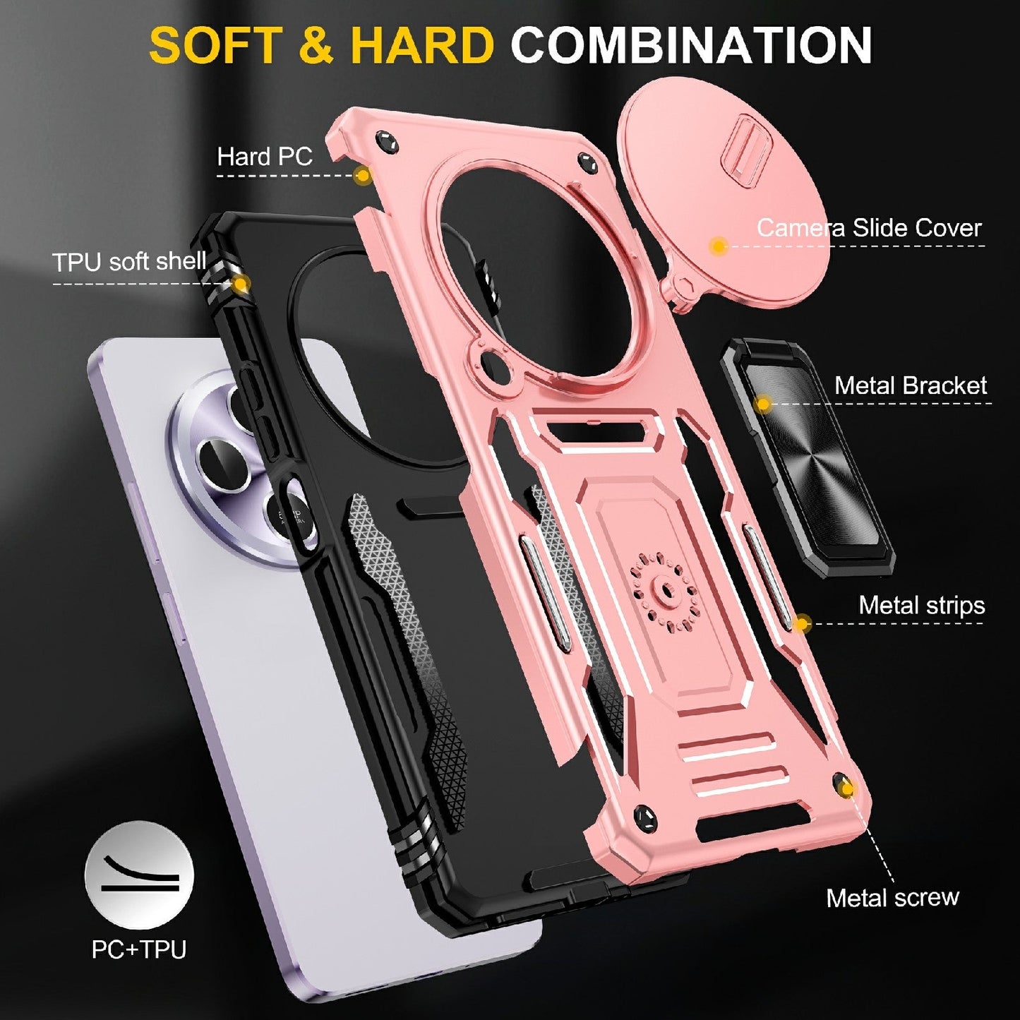 For Redmi 14C Armor PC + TPU Camera Shield Phone Case(Rose Gold)