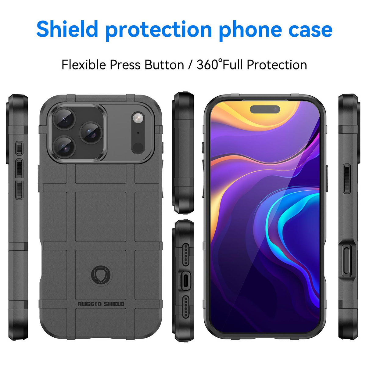 Compatible with iPhone 18 Pro Max Full Coverage Shockproof TPU Phone Case - Black