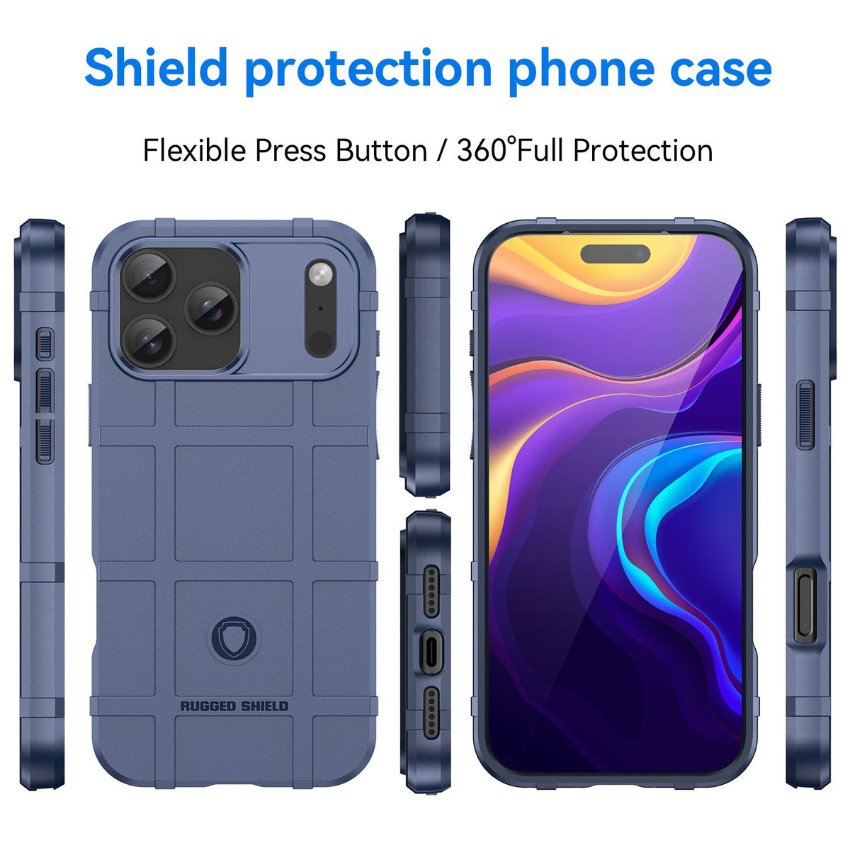 Compatible with iPhone 18 Pro Max Full Coverage Shockproof TPU Phone Case - Blue