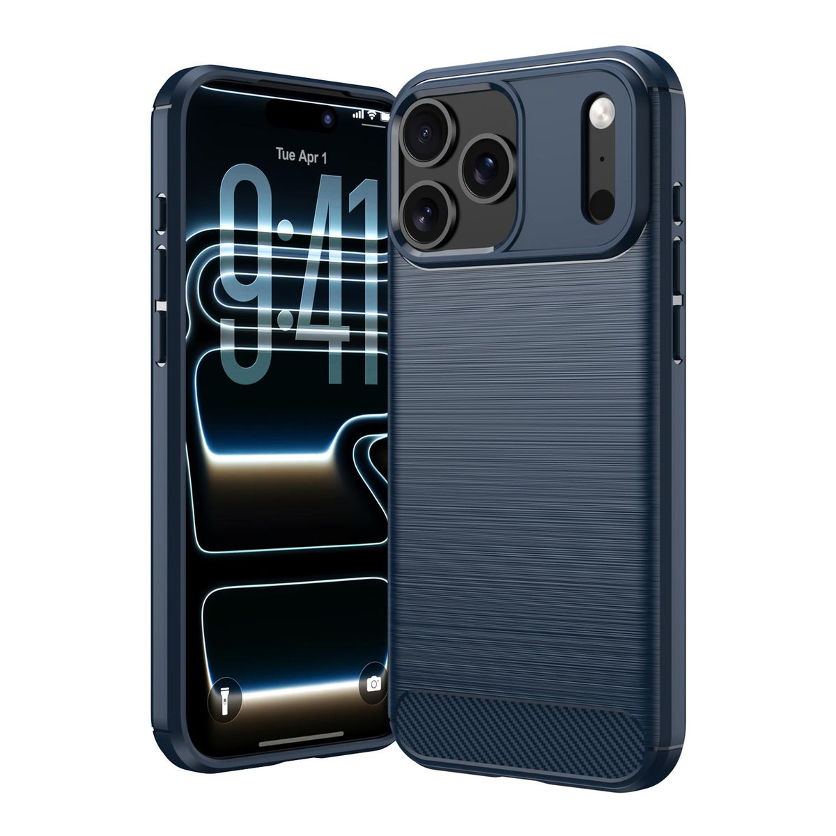 Compatible with iPhone 18 Pro Max Brushed Texture Carbon Fiber TPU Phone Case - Blue