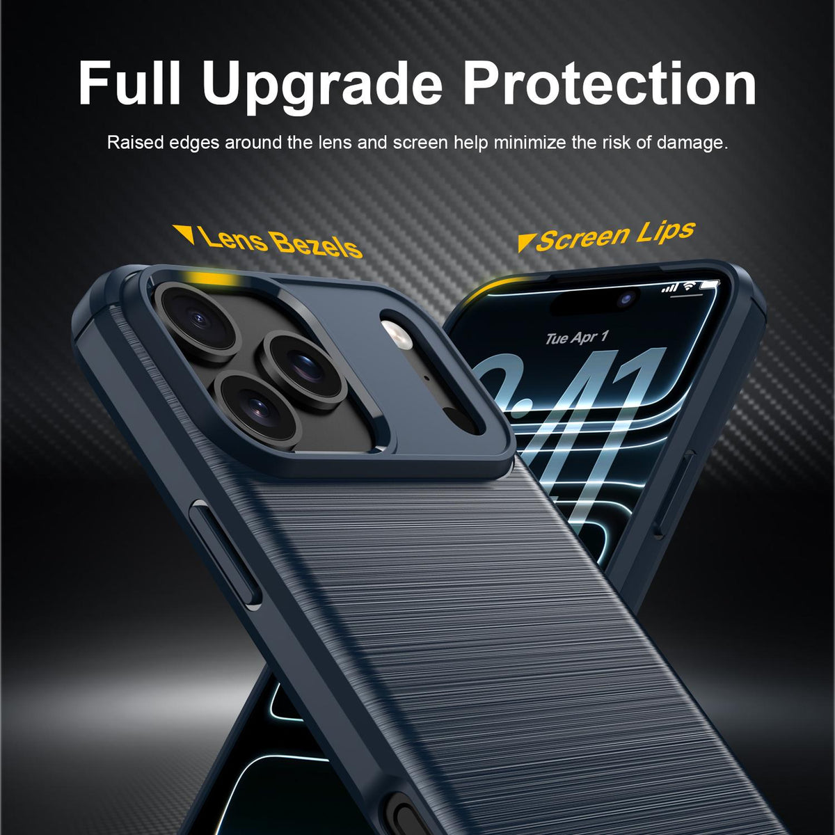 Compatible with iPhone 18 Pro Max Brushed Texture Carbon Fiber TPU Phone Case - Blue