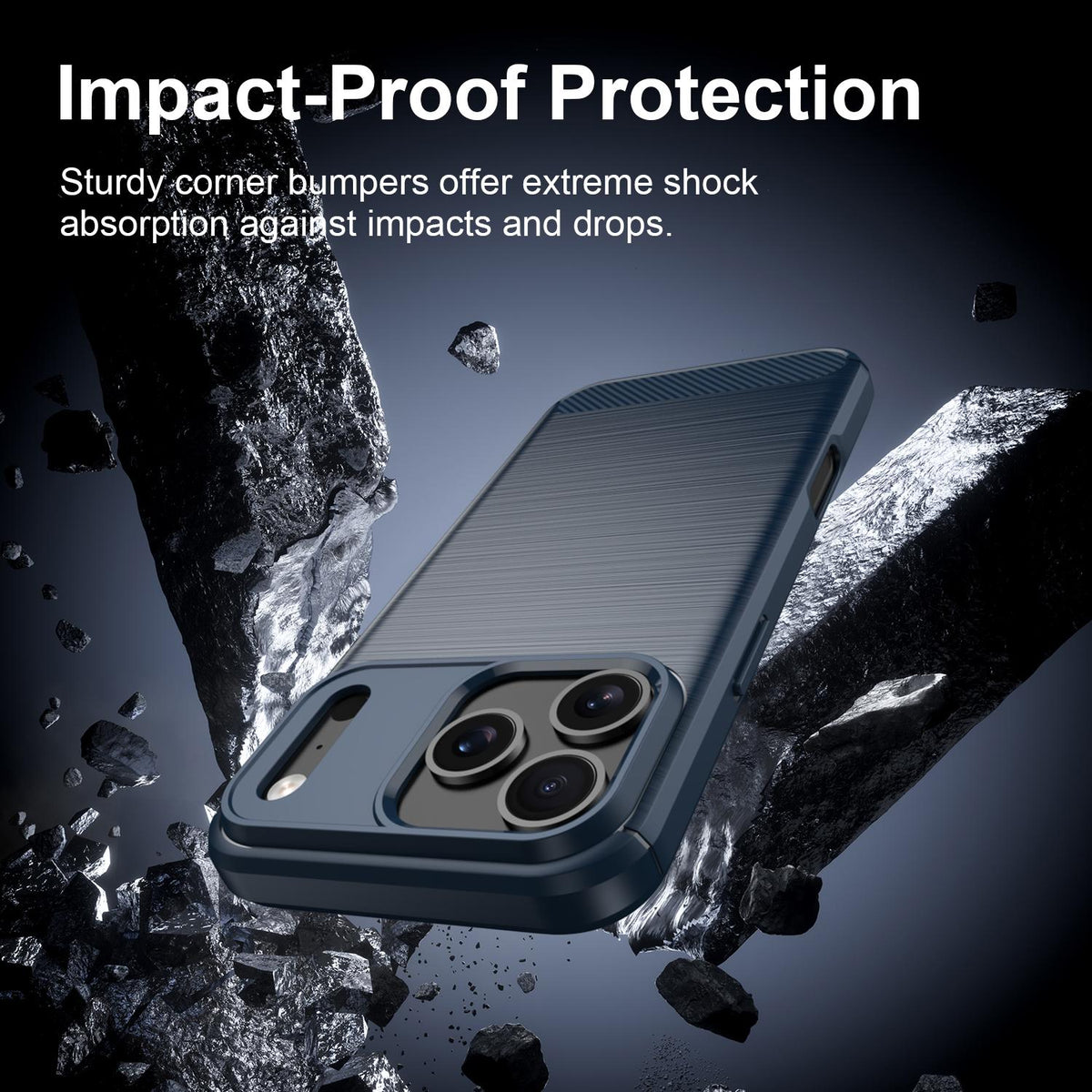 Compatible with iPhone 18 Pro Max Brushed Texture Carbon Fiber TPU Phone Case - Blue