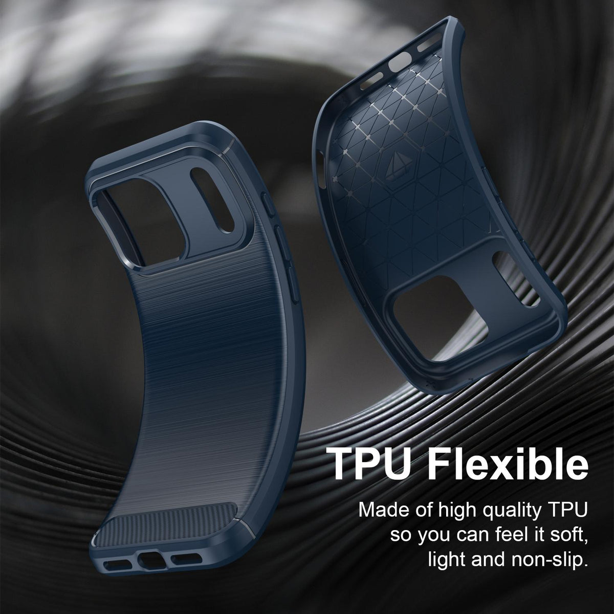Compatible with iPhone 18 Pro Max Brushed Texture Carbon Fiber TPU Phone Case - Blue