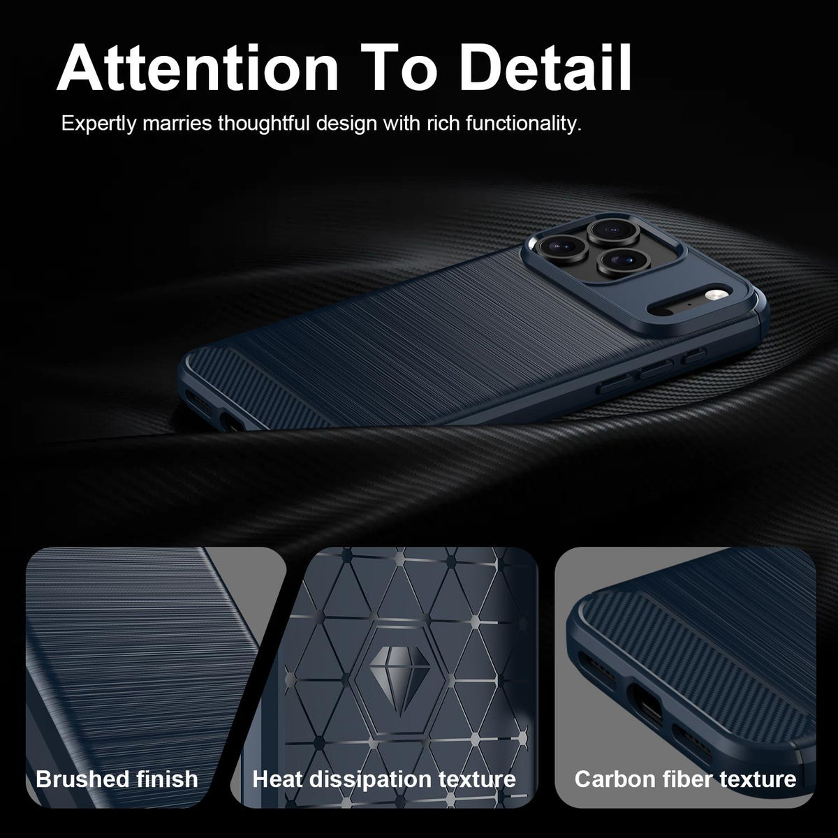 Compatible with iPhone 18 Pro Max Brushed Texture Carbon Fiber TPU Phone Case - Blue