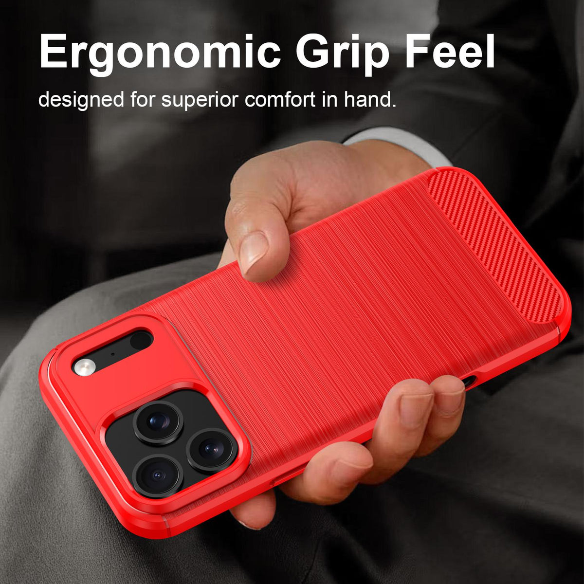 Compatible with iPhone 18 Pro Max Brushed Texture Carbon Fiber TPU Phone Case - Red