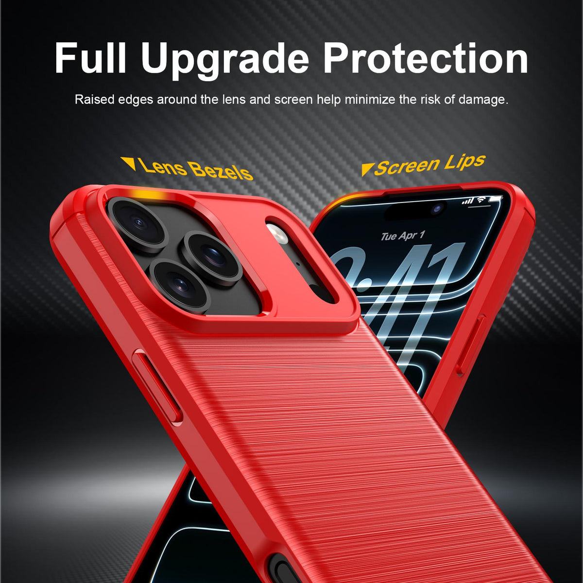 Compatible with iPhone 18 Pro Max Brushed Texture Carbon Fiber TPU Phone Case - Red