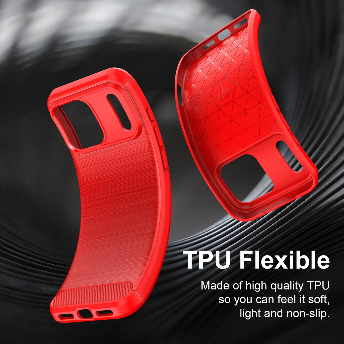 Compatible with iPhone 18 Pro Max Brushed Texture Carbon Fiber TPU Phone Case - Red