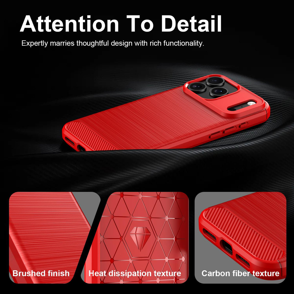Compatible with iPhone 18 Pro Max Brushed Texture Carbon Fiber TPU Phone Case - Red
