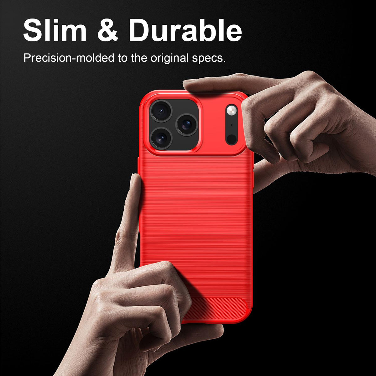 Compatible with iPhone 18 Pro Max Brushed Texture Carbon Fiber TPU Phone Case - Red