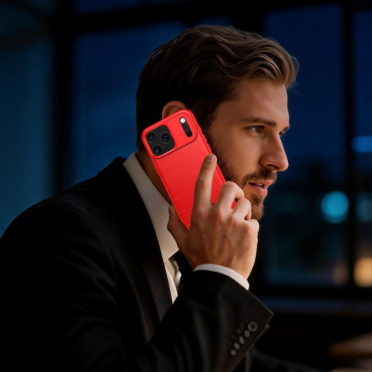 Compatible with iPhone 18 Pro Max Brushed Texture Carbon Fiber TPU Phone Case - Red