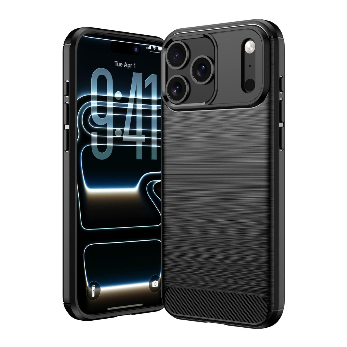 Compatible with iPhone 18 Pro Max Brushed Texture Carbon Fiber TPU Phone Case - Black