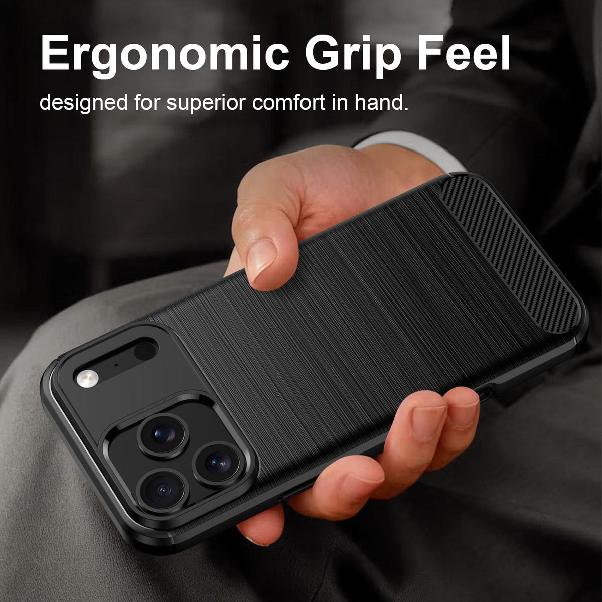 Compatible with iPhone 18 Pro Max Brushed Texture Carbon Fiber TPU Phone Case - Black