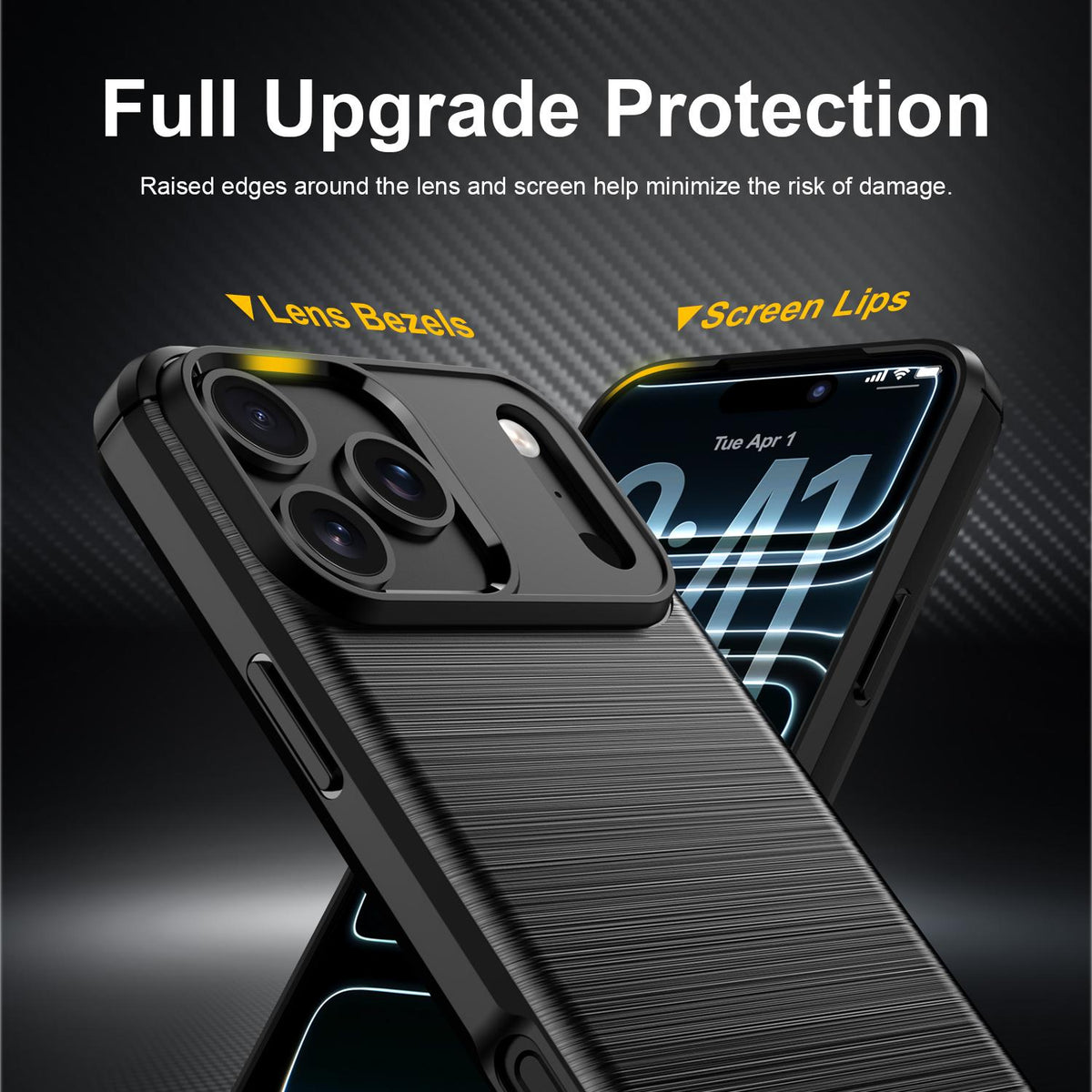 Compatible with iPhone 18 Pro Max Brushed Texture Carbon Fiber TPU Phone Case - Black