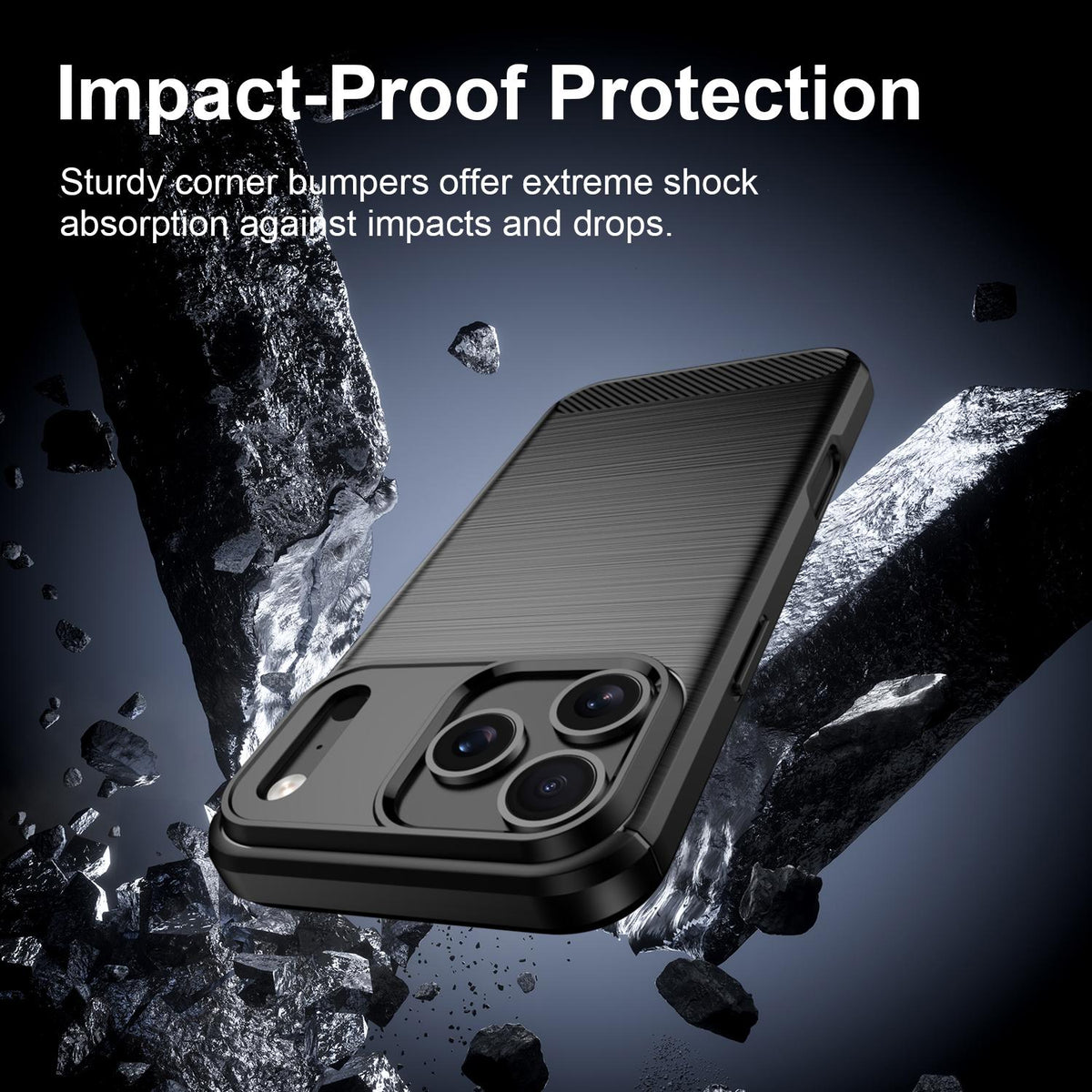 Compatible with iPhone 18 Pro Max Brushed Texture Carbon Fiber TPU Phone Case - Black